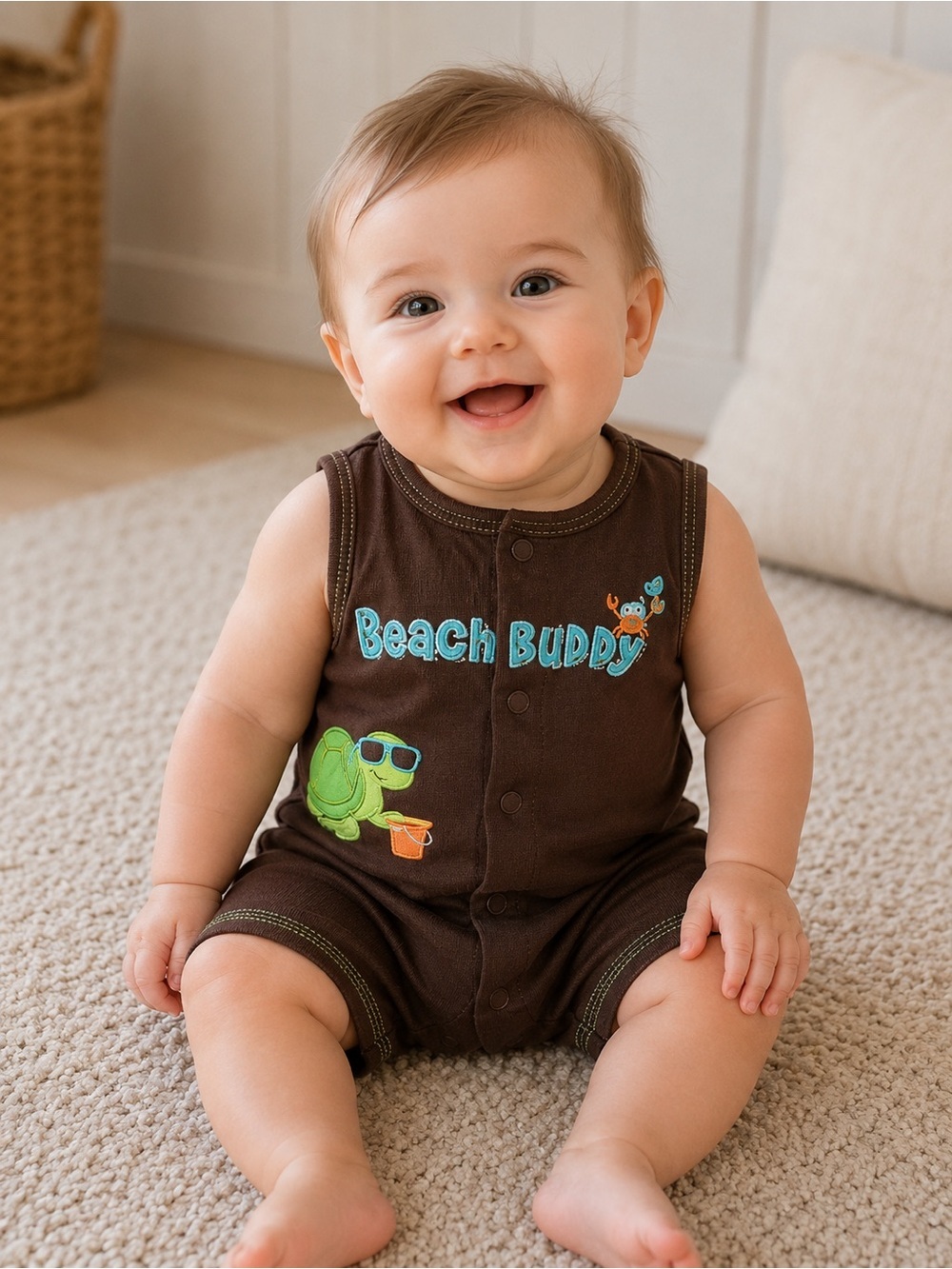 child of mine Brown Baby Bodysuit with Blue Logo